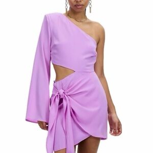 Runaway The Label - Purple One-Shoulder Cutout Tie-Waist Mini Dress